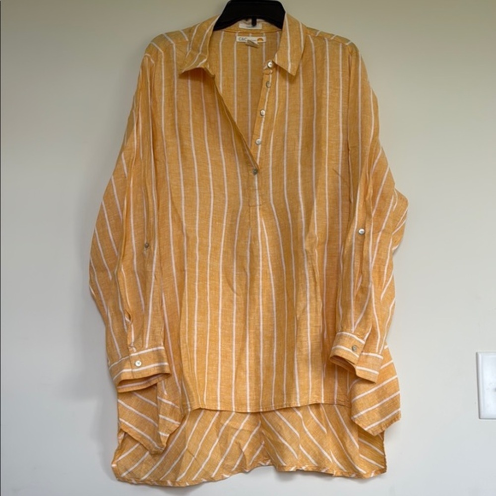 C&C California Linen Shirt in Yellow and White